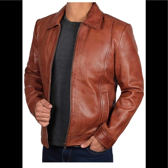 👻 Real leather man brown jacket NWT - Picture 3 of 6